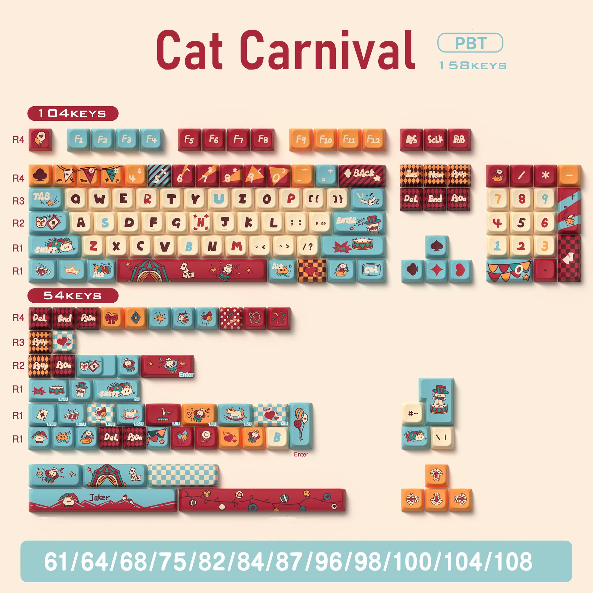 WASDWORKS Bloom — "Cat Carnival" MDA PBT Dye-Sub Keycap Set