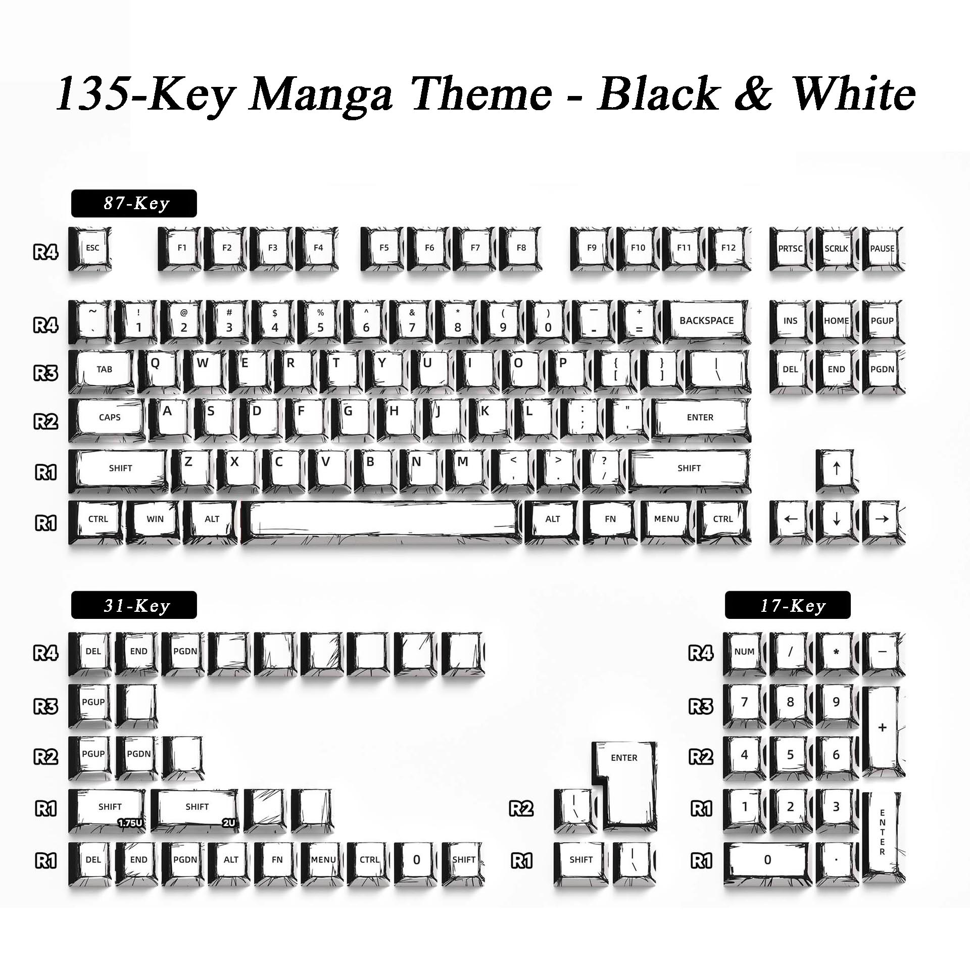 "Ink & Rage" OEM PBT Dye-Sub Keycap Set (135 Keys)
